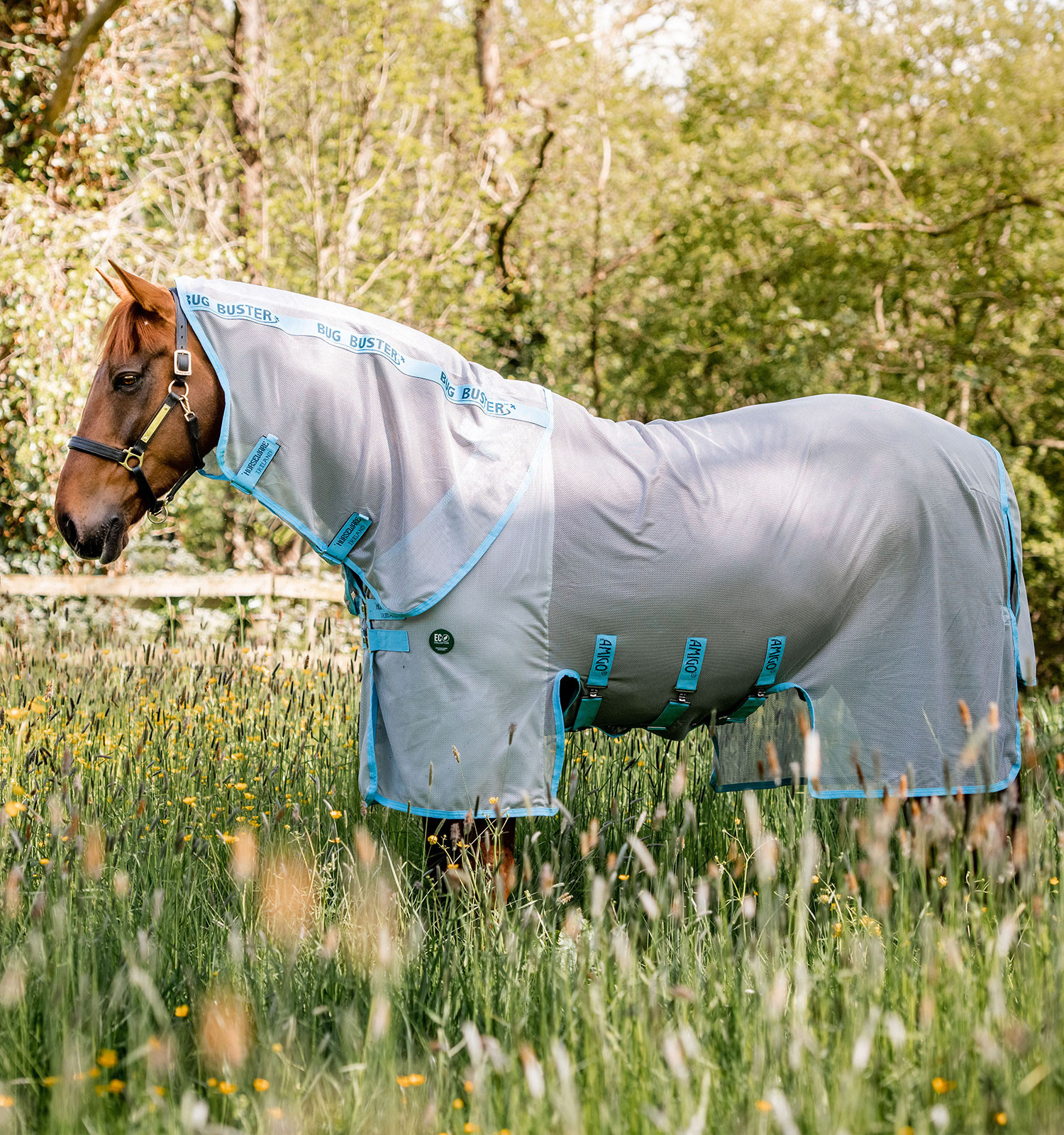 Cubre-moscas Horseware Amigo AmEco Bug Buster 0g Argento / azzurro cielo Cubre-moscas Horseware Amigo AmEco Bug Buster 0g Argento / azzurro cielo