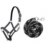Set testiera e corda di conduzione 180 cm moschettone HKM Stars - Nero / argento