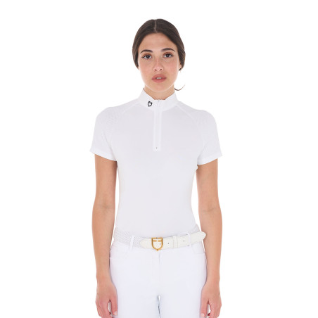 Polo da concorso aderente in tessuto stretch con zip e mesh da donna Taline Equestro