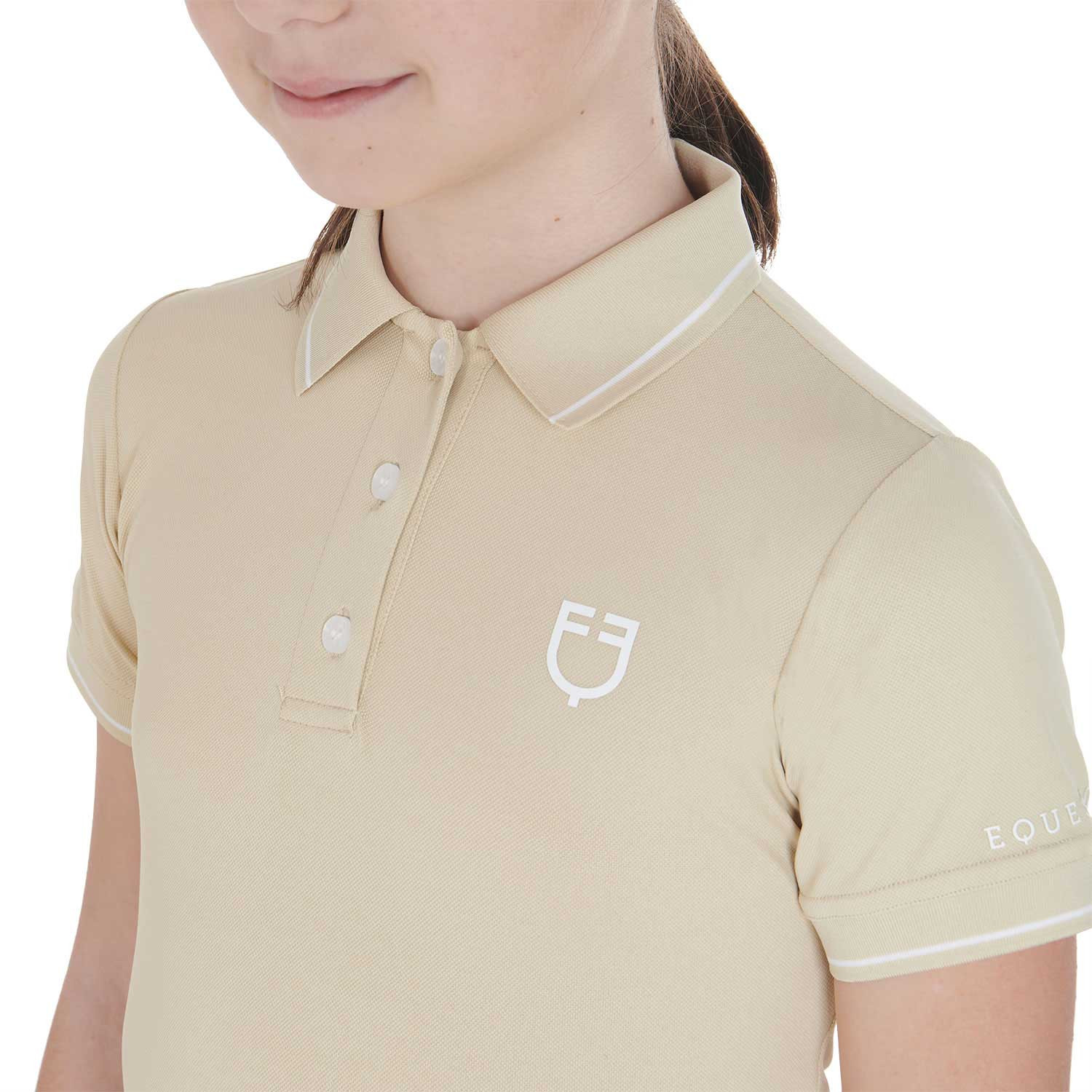 Polo d'entraînement technique enfant en tissu antibactérien Equestro Beige Polo d'entraînement technique enfant en tissu antibactérien Equestro Beige