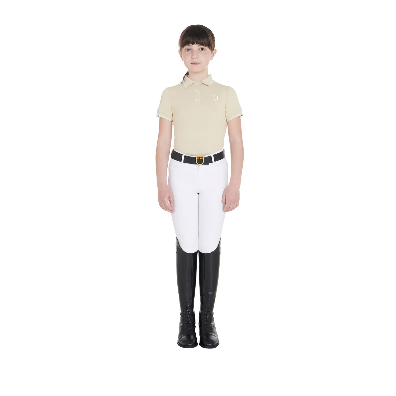 Polo d'entraînement technique enfant en tissu antibactérien Equestro Beige Polo d'entraînement technique enfant en tissu antibactérien Equestro Beige