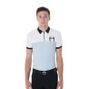 Polo da allenamento bicolore aderente a maniche corte con zip da uomo Equestro - Celeste / bianco