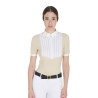 Polo aderente in cotone plissé a maniche corte da donna Equestro - Beige