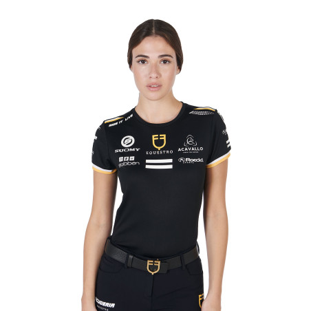 T-shirt da allenamento GP da donna in tessuto tecnico con multi-logo Equestro