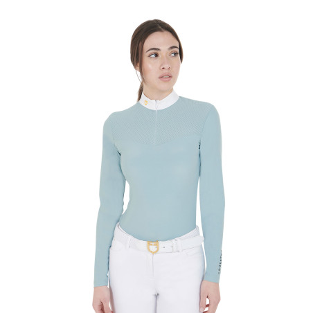 Polo da concorso Donna Maniche Lunghe in Tessuto Tecnico e Mesh Equestro