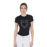 T-shirt donna slim fit rosa con strass Equestro - Nero