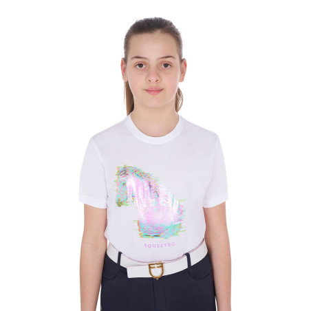 T-shirt da ragazza con stampa di cavallo a interferenza Equestro
