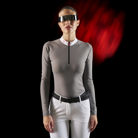 Polo da concorso donna Equestro Ridertechnology a maniche lunghe con zip