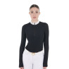 Polo da concorso slim fit da donna con inserti in mesh Equestro - Nero
