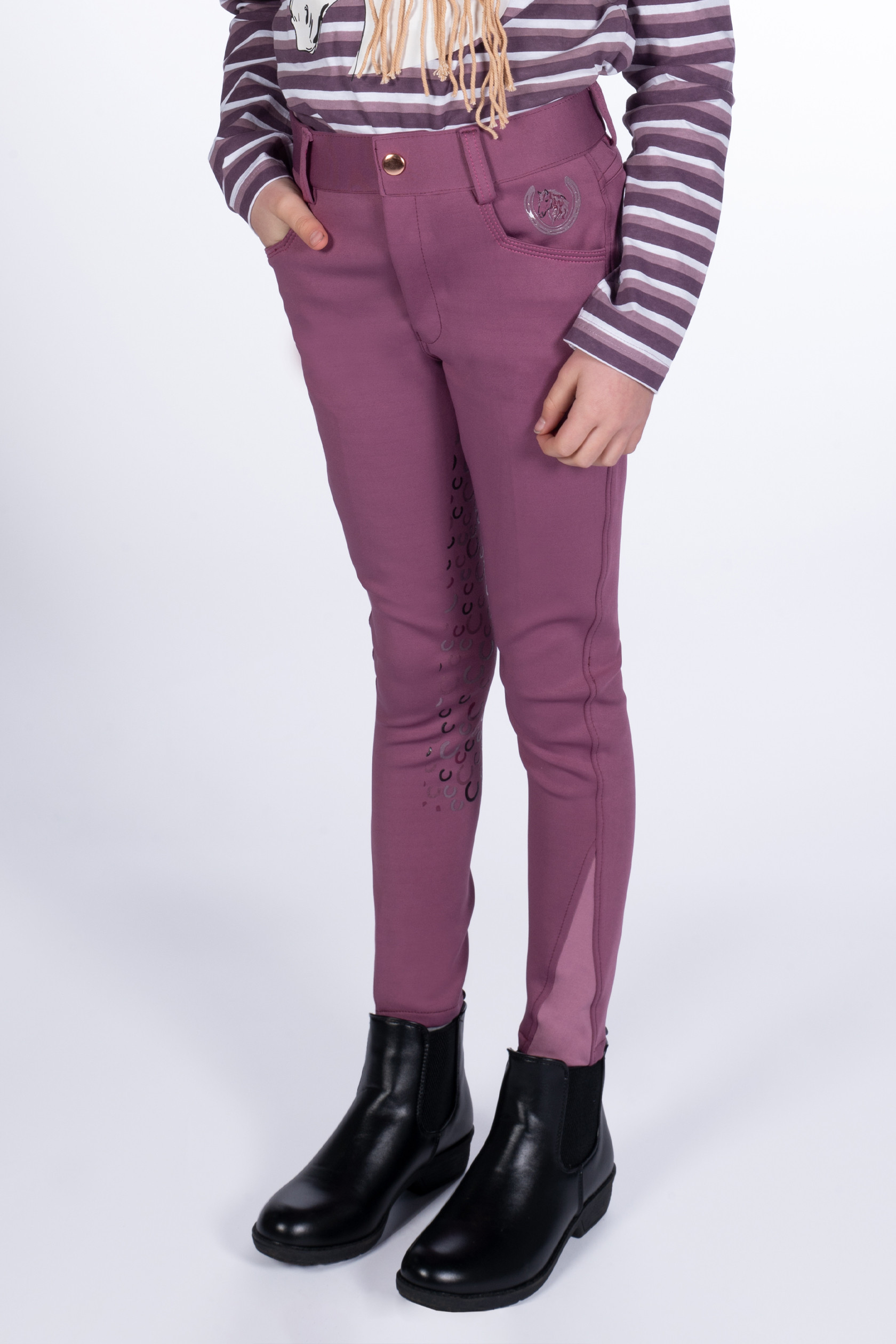 Pantaloni Alva con fondo integrale in silicone HKM Lilla scuro Viola Pantaloni Alva con fondo integrale in silicone HKM Lilla scuro Viola