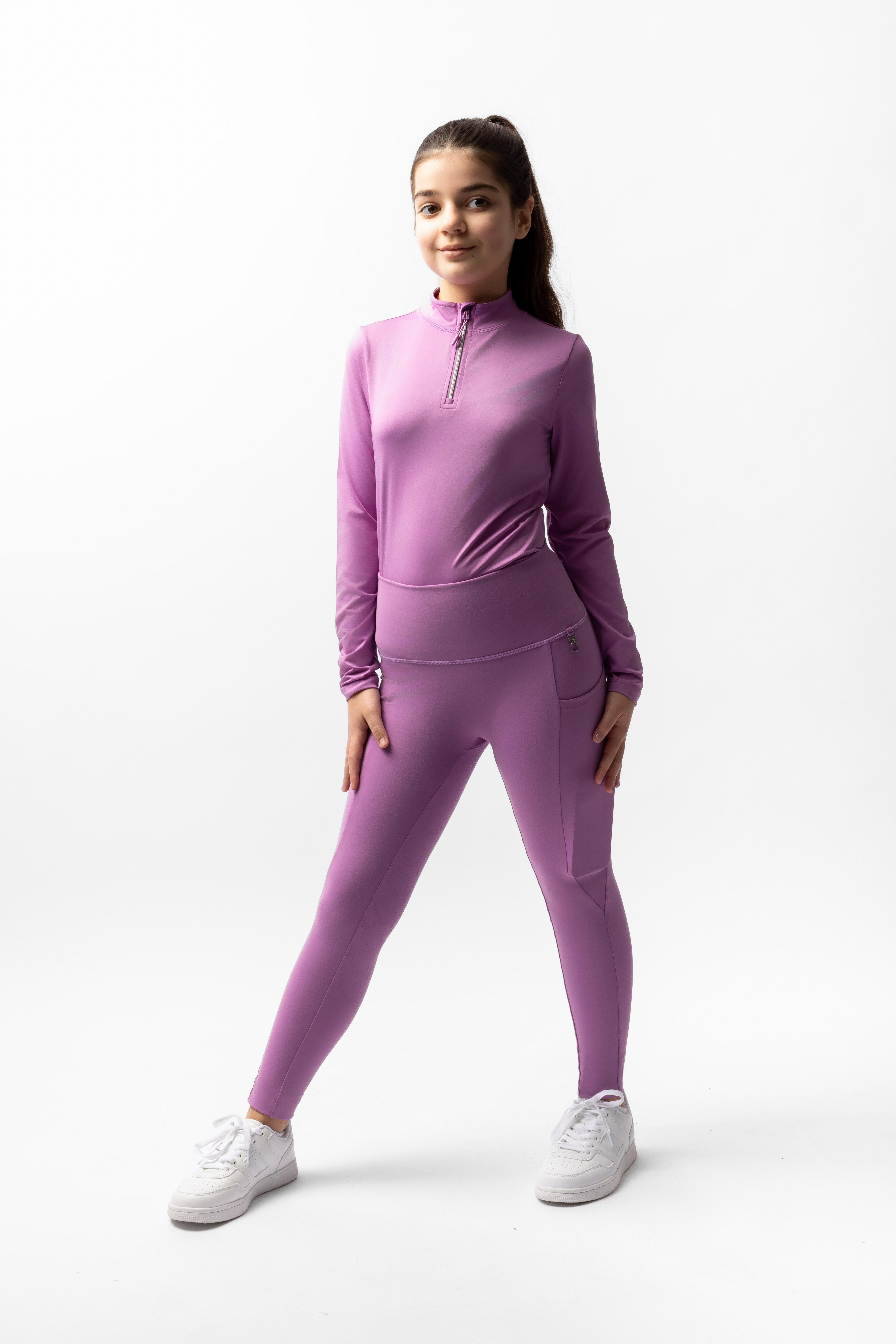 Leggings a copertura totale Gillian per bambini Horze Pensiero pallido Viola