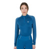 Strato base aderente a maniche lunghe da donna in tessuto tecnico Equestro - Blu corallo / bianco