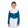 Camisa de concurso para niña de manga larga con cremallera y malla Equestro - Blu corallo