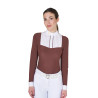 Polo da concorso Donna Maniche Lunghe con Pieghe in Cotone Equestro - Marrone