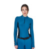 Polo Tecnico da Allenamento Donna Maniche Lunghe Equestro - Blu corallo