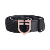 Cintura Equestro in pelle elastica con fibbia rose gold con logo - Nero