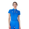 Polo da allenamento donna Equestro x FISE con zip bandiera italiana maniche corte - Blu di Savoia