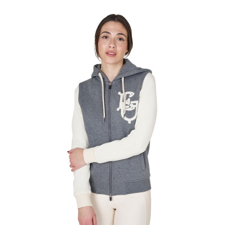 Felpa da donna Equestro EQ bicolore con zip frontale