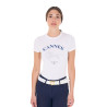 T-shirt donna Equestro Cannes in cotone con strass a maniche corte - Bianco