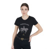 T-shirt donna Equestro taglio slim dressage con strass maniche corte - Nero