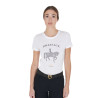 T-shirt donna Equestro taglio slim dressage con strass maniche corte - Bianco