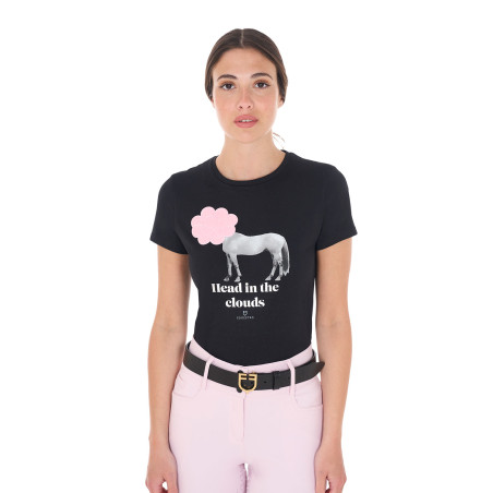 T-shirt da donna Equestro Head In The Clouds in cotone a maniche corte