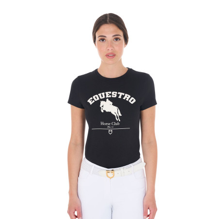 T-shirt donna Equestro Jumping Horse Club in cotone a maniche corte