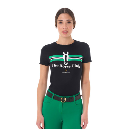 T-shirt donna Equestro Stripe Horse Club in cotone a maniche corte
