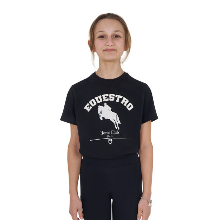 T-shirt da bambina Equestro Jumping Horse Club in cotone a maniche corte
