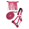 Set di capezza HKM Lilly con moschettone e frange rimovibili - Rosa