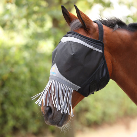 Maschera antimosche Shires FlyGuard Pro in rete fine senza orecchie con naso e frange