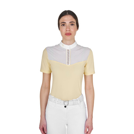Polo concorso donna slim fit con inserti in tessuto simil seta