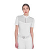 Polo concorso donna slim fit con inserti in tessuto simil seta - Bianco