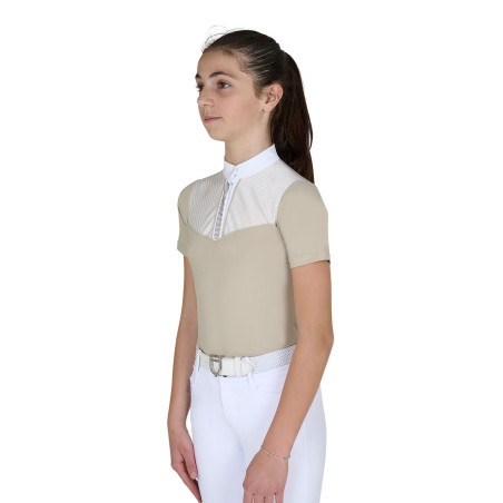 Polo concorso bambina slim fit con inserti in tessuto simil seta