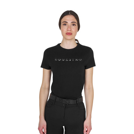 T-shirt donna in cotone logo laminato