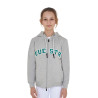 Felpa bambini con cappuccio zip e scritta effetto spugna - Grigio chiaro mélange / verde oltremare