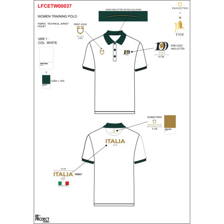 Polo donna allenamento tre bottoni Equestro X FISE 100