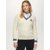 Maglione da donna a trecce con scollo a V Roseville Tommy Hilfiger Equestrian - Ecru