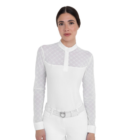 Polo concorso donna maniche lunghe con tulle Equestro