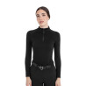 Polo allenamento donna in maglia tecnica con zip Equestro - Nero