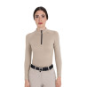 Polo allenamento donna in maglia tecnica con zip Equestro - Ciottolo