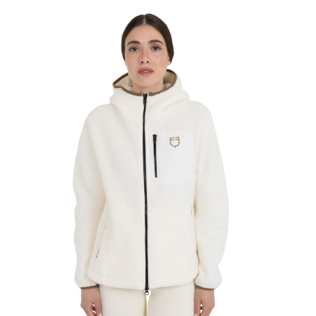 Felpa donna in pile teddy con cappuccio e zip Equestro