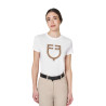 T-shirt donna con logo monogram effetto velluto Equestro - Bianco / marrone tabacco