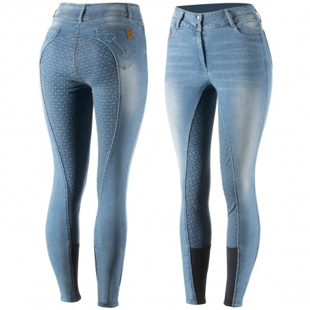 Pantaloni Jean fondello integrale in silicone a vita alta Kaia da donna Horze