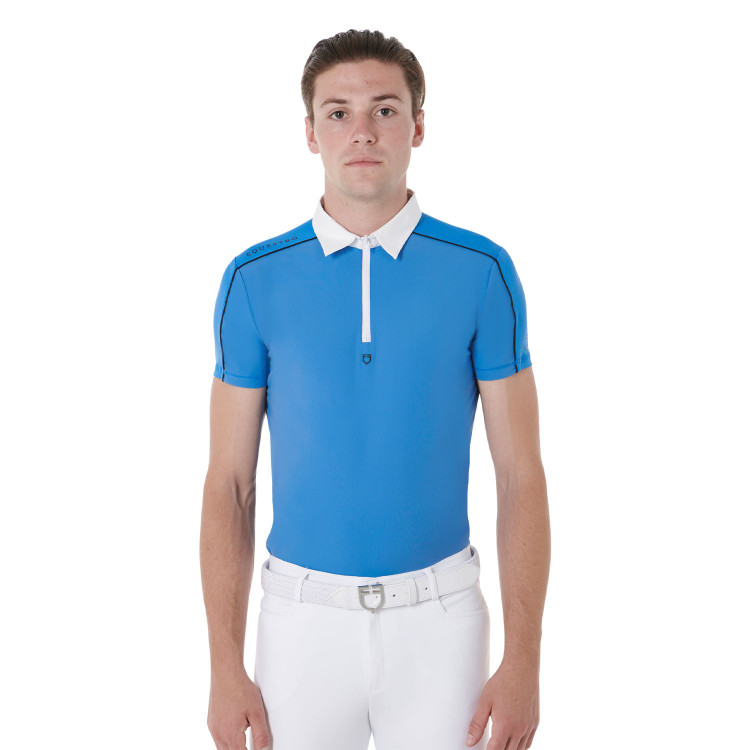 Polo da concorso a maniche corte da uomo con zip e bordo in mesh Equestro Polo da concorso a maniche corte da uomo con zip e bordo in mesh Equestro