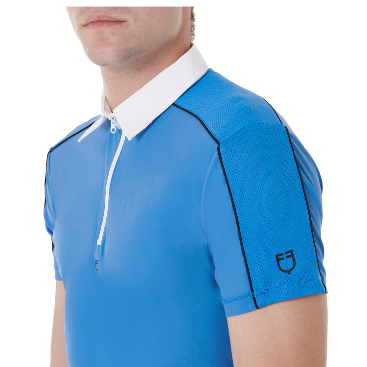 Polo da concorso a maniche corte da uomo con zip e bordo in mesh Equestro Polo da concorso a maniche corte da uomo con zip e bordo in mesh Equestro