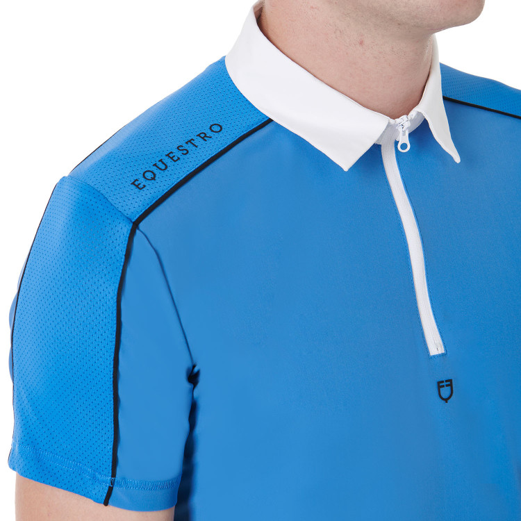 Polo da concorso a maniche corte da uomo con zip e bordo in mesh Equestro Polo da concorso a maniche corte da uomo con zip e bordo in mesh Equestro