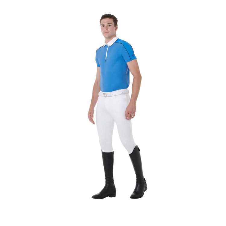 Polo da concorso a maniche corte da uomo con zip e bordo in mesh Equestro Polo da concorso a maniche corte da uomo con zip e bordo in mesh Equestro