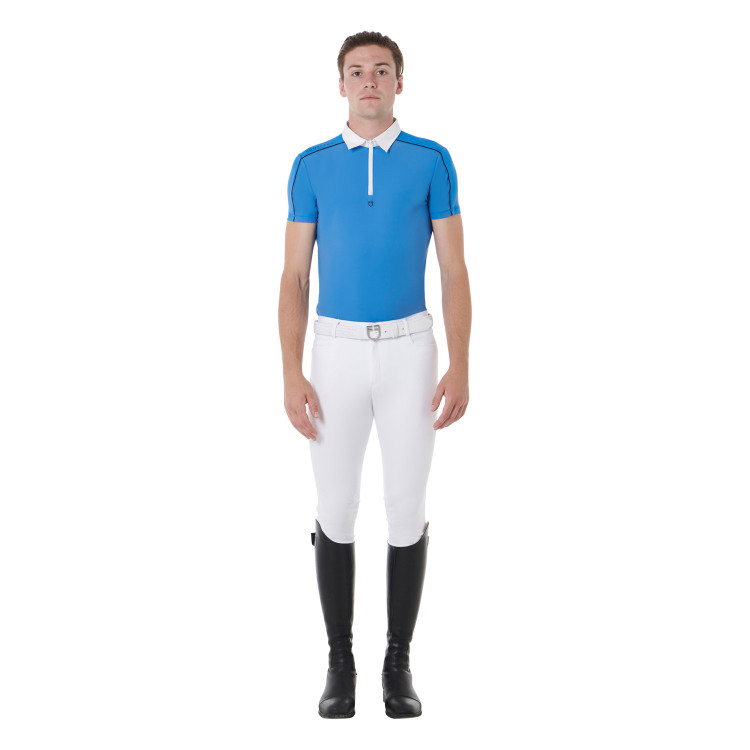 Polo da concorso a maniche corte da uomo con zip e bordo in mesh Equestro Polo da concorso a maniche corte da uomo con zip e bordo in mesh Equestro