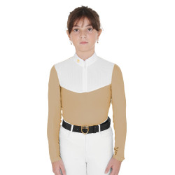 Camicia da concorso da bambina a maniche lunghe con zip e mesh Equestro